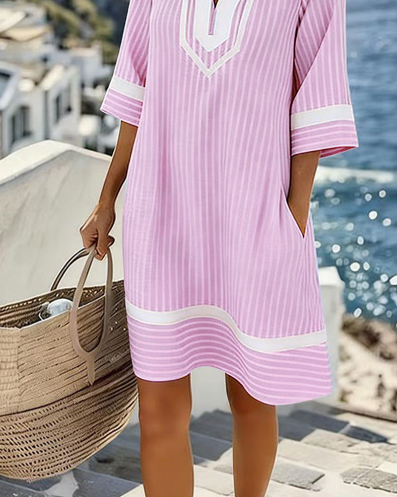 Klara™ | Light Striped V-Neck Dress