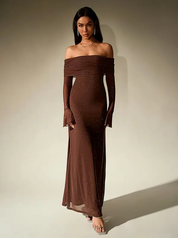 Andrea™ | Women's Off-The-Shoulder Ruched Contrast Sequin Bodycon Dress
