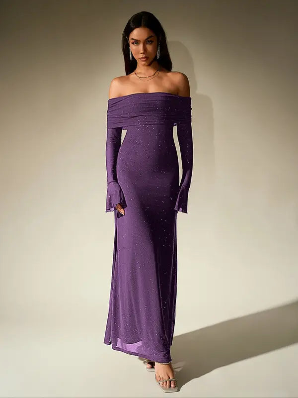 Andrea™ | Women's Off-The-Shoulder Ruched Contrast Sequin Bodycon Dress