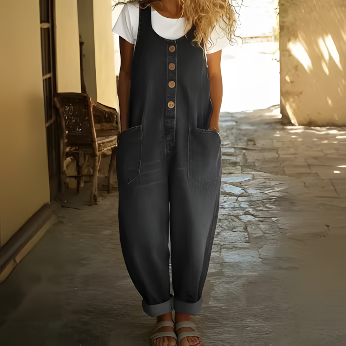 Saylor | Vintage Soft Cotton Denim-Look Overalls