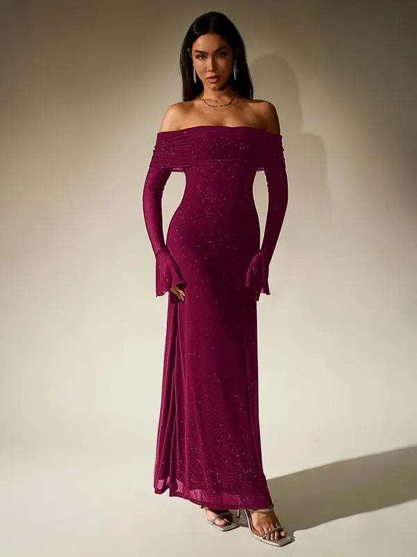 Andrea™ | Women's Off-The-Shoulder Ruched Contrast Sequin Bodycon Dress