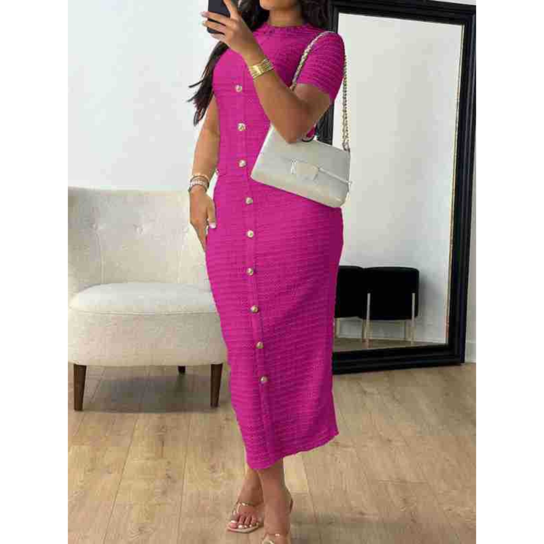 Alina™ | Elegant Crew Neck Formal Midi Dress
