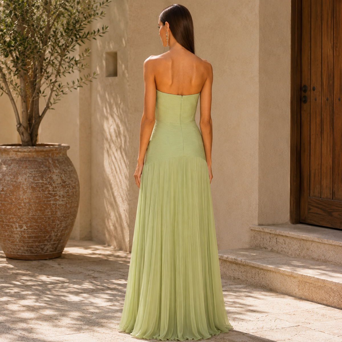 Almudena™ | Elegant Strapless Pleated Dress