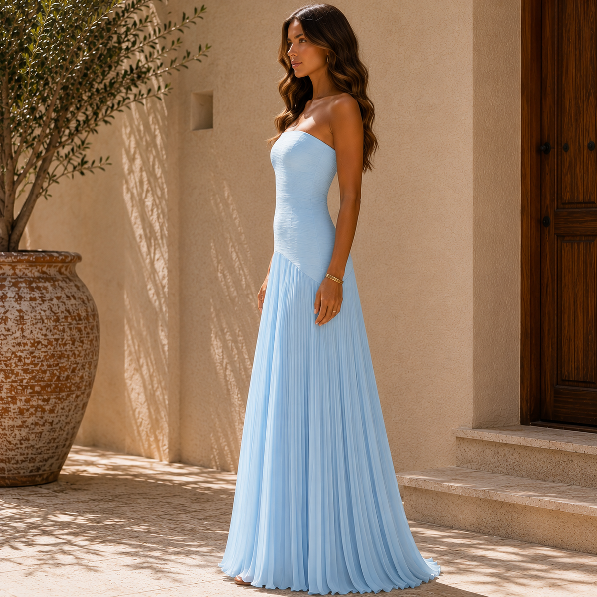 Almudena™ | Elegant Strapless Pleated Dress