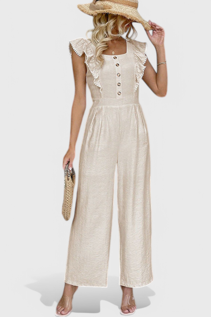 Amahle Linen Set with Ruffled Sleeves and High-Waisted Design