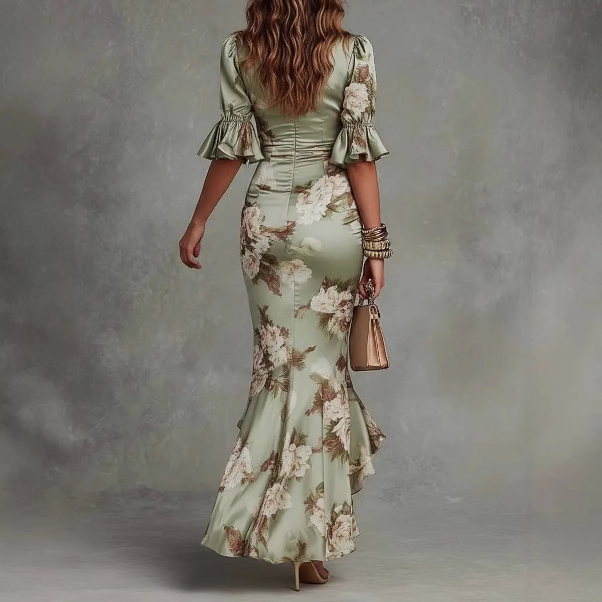Hibiscus Print Lace-Trim Maxi Dress
