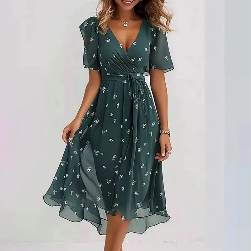 Isla™ - Floral Mosaic V-Neck Wrap Dress