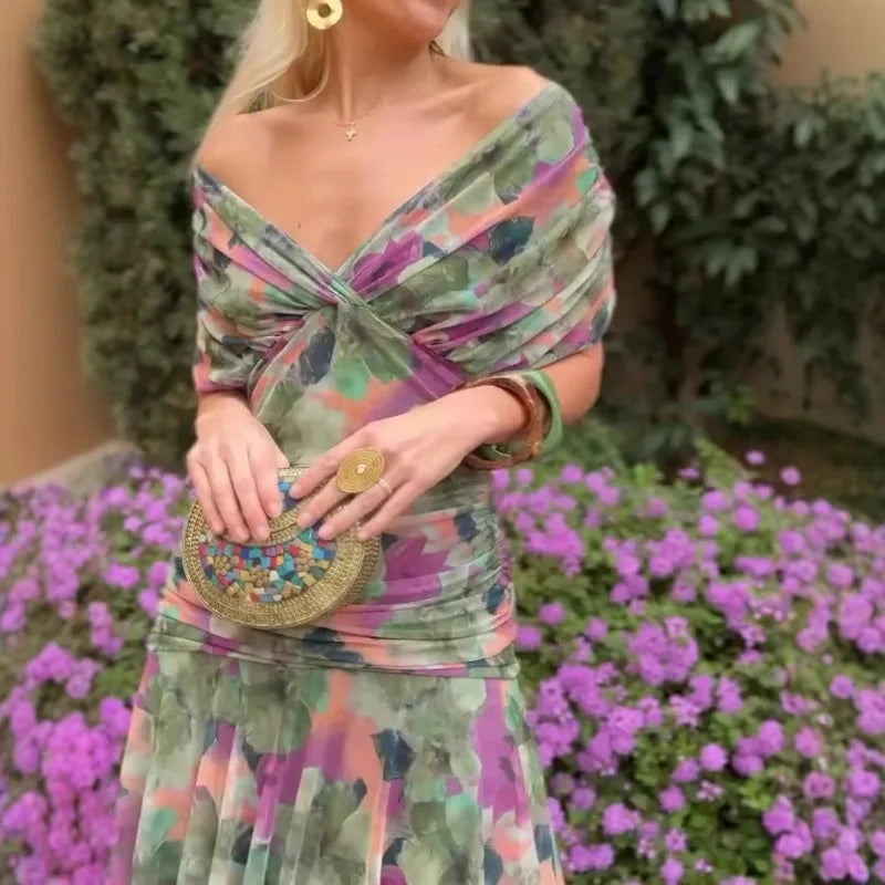 Mesh Print Spaghetti Strap Midi Dress