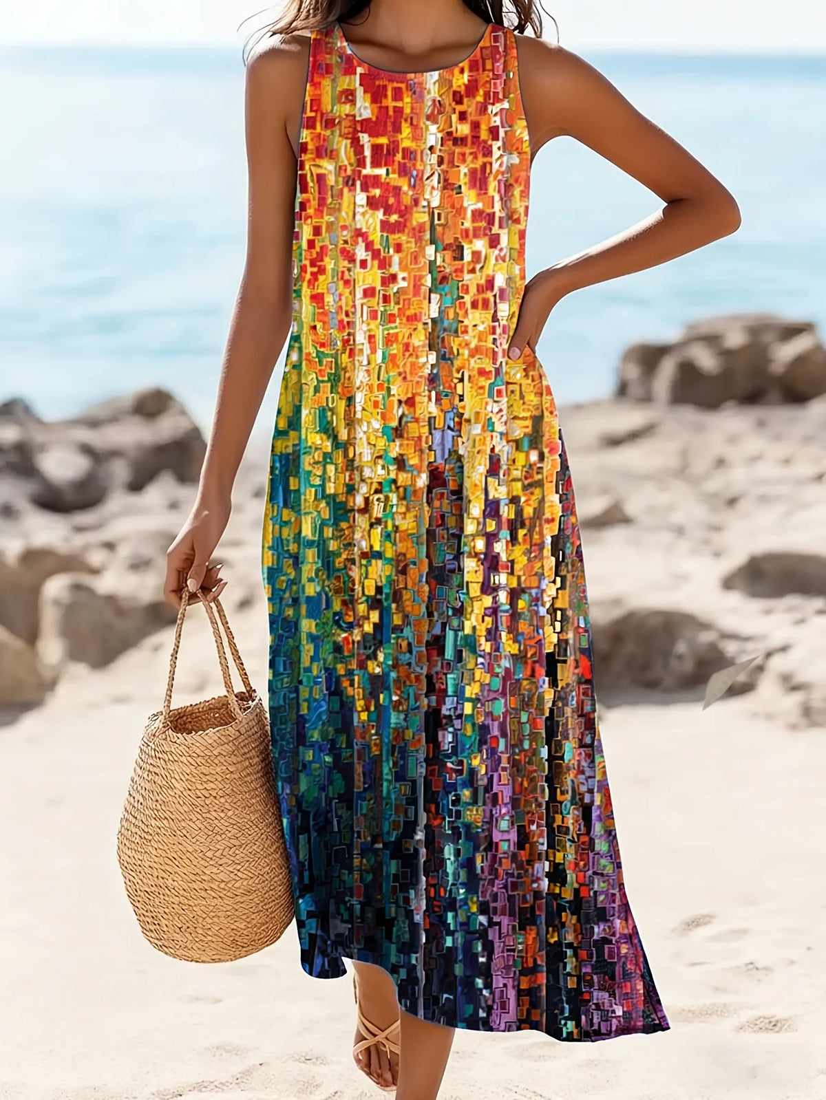 Paisley Print Sleeveless Maxi Dress