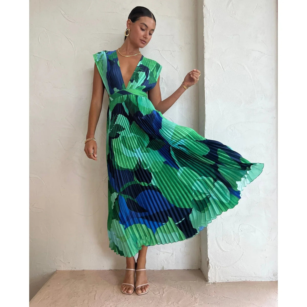 Pleated Sleeveless Holiday Dress