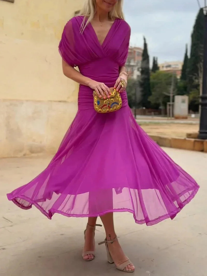 Mesh Print Spaghetti Strap Midi Dress
