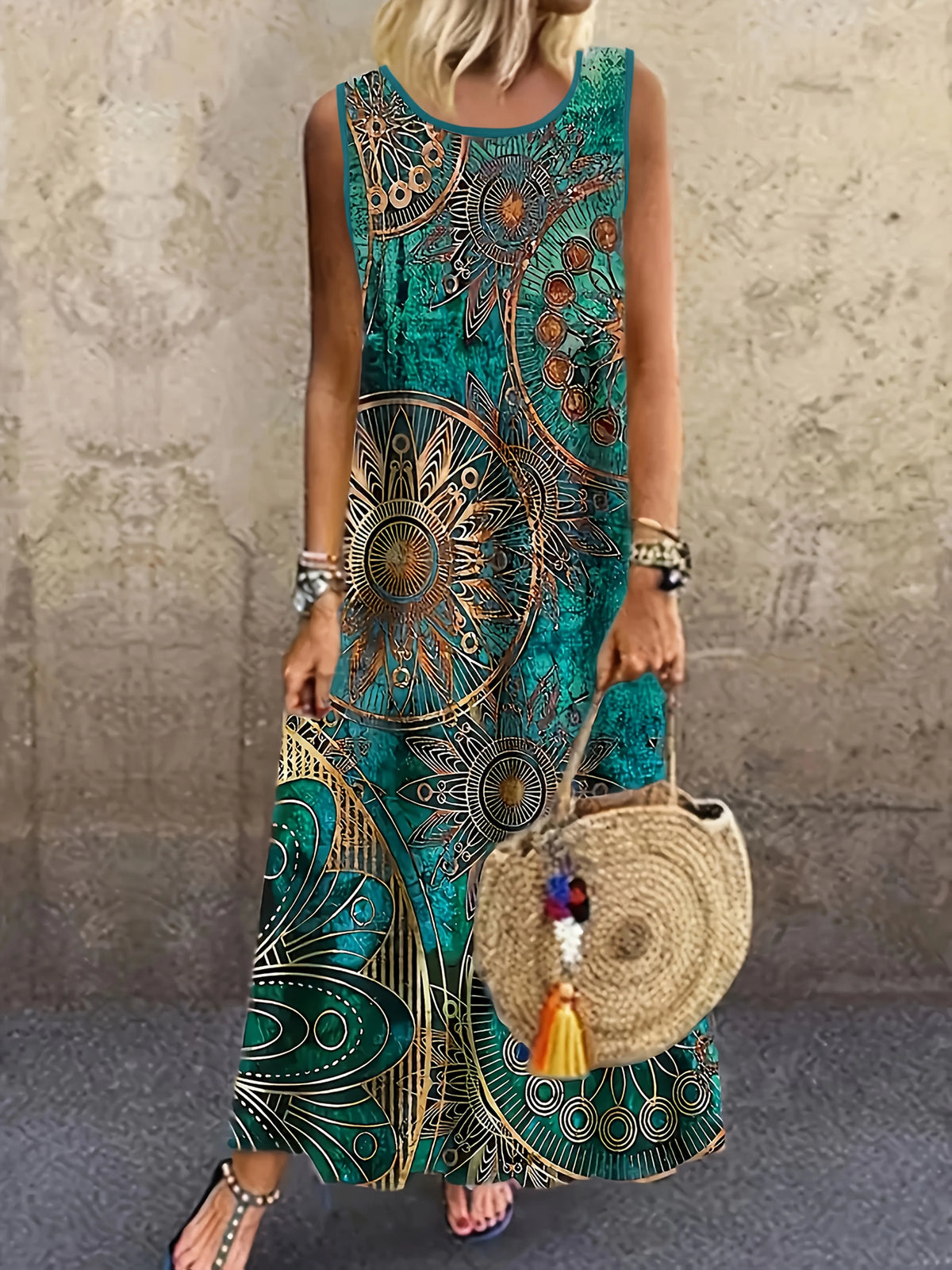 Paisley Print Sleeveless Maxi Dress