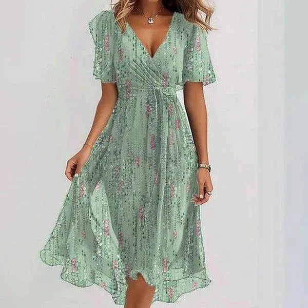 Isla™ - Floral Mosaic V-Neck Wrap Dress