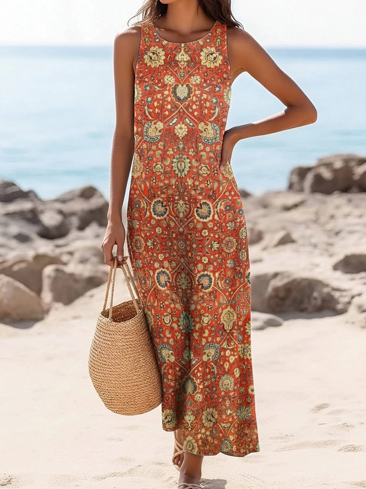 Paisley Print Sleeveless Maxi Dress