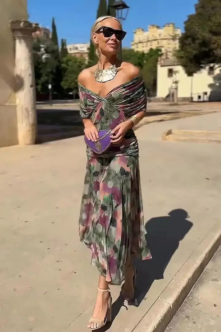 Mesh Print Spaghetti Strap Midi Dress