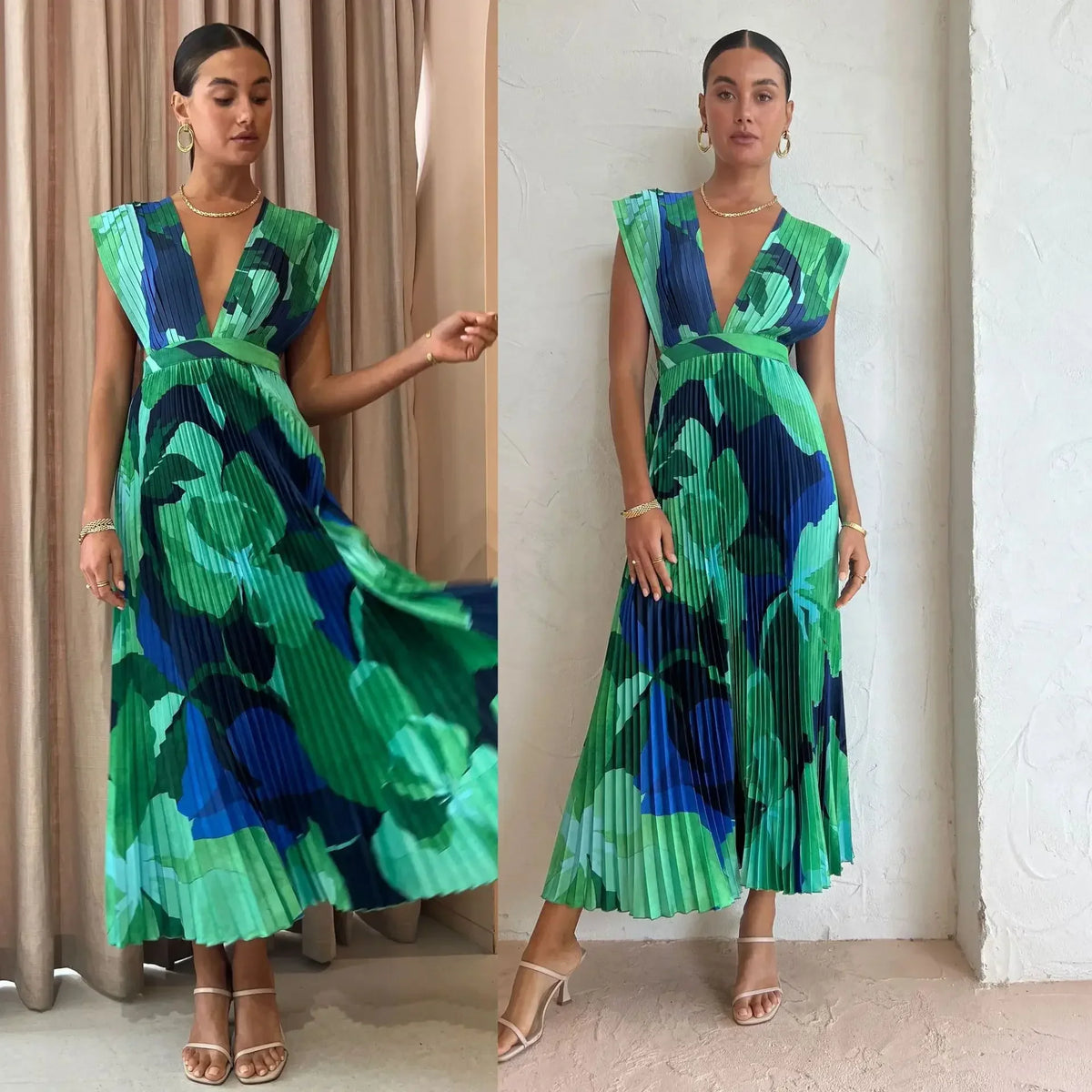 Pleated Sleeveless Holiday Dress