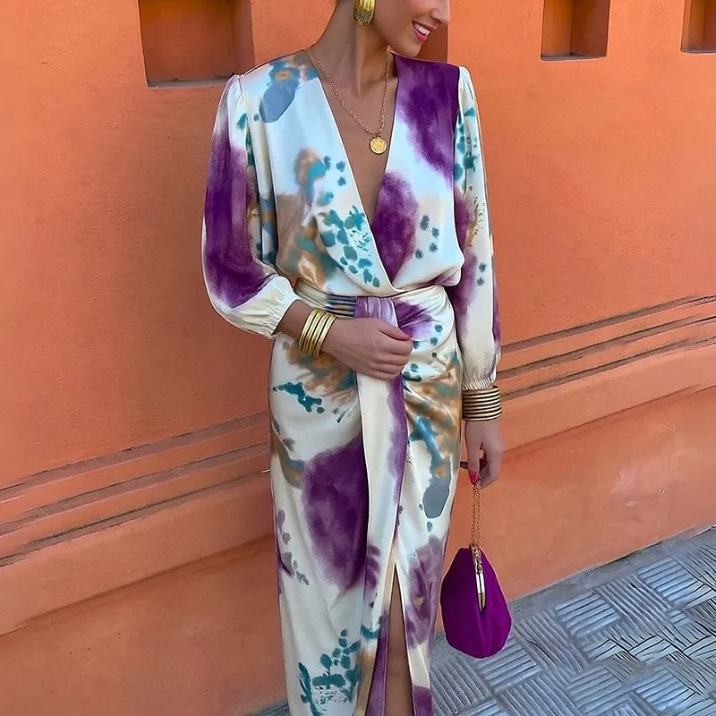 Abstract Print Two-Piece Set with Tie-Waist Belt