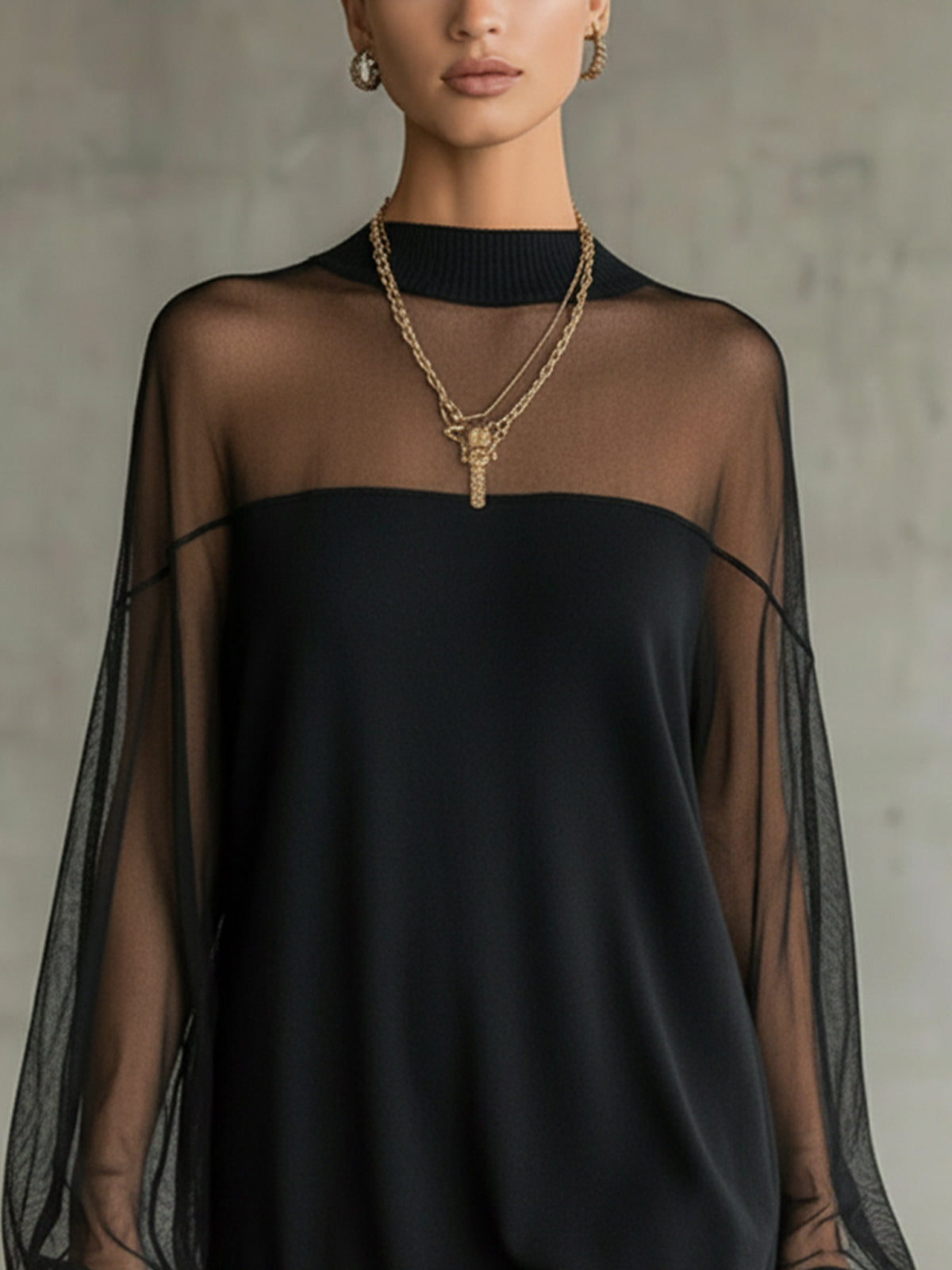 Amelie™ | Black Mini Dress with Mesh Sleeves