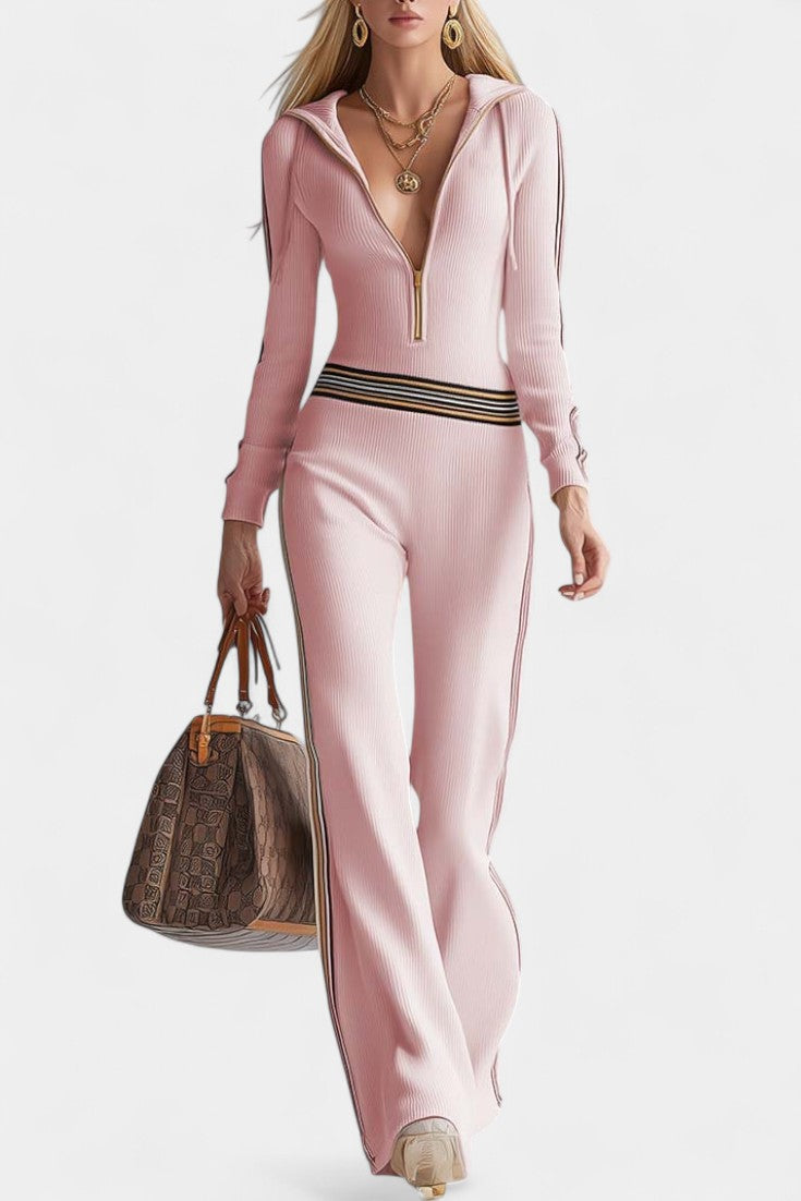 Angelise | Striped Hooded Knit Jumpsuit