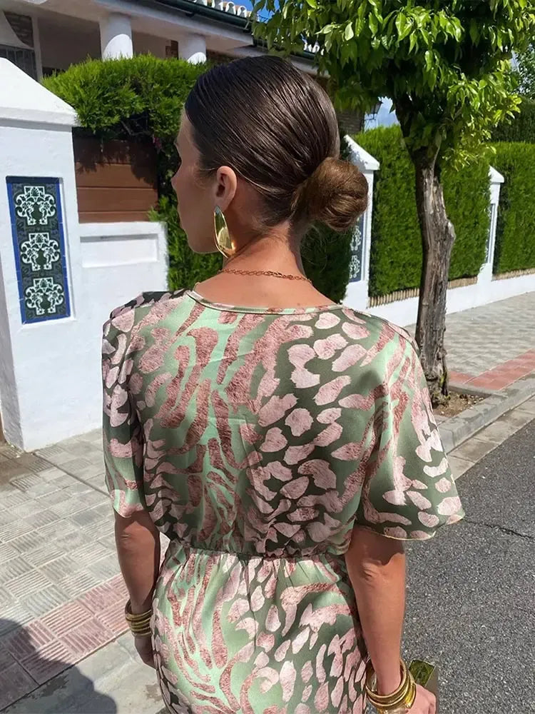 Clara™ | Elegant Copper Print Midi Dress
