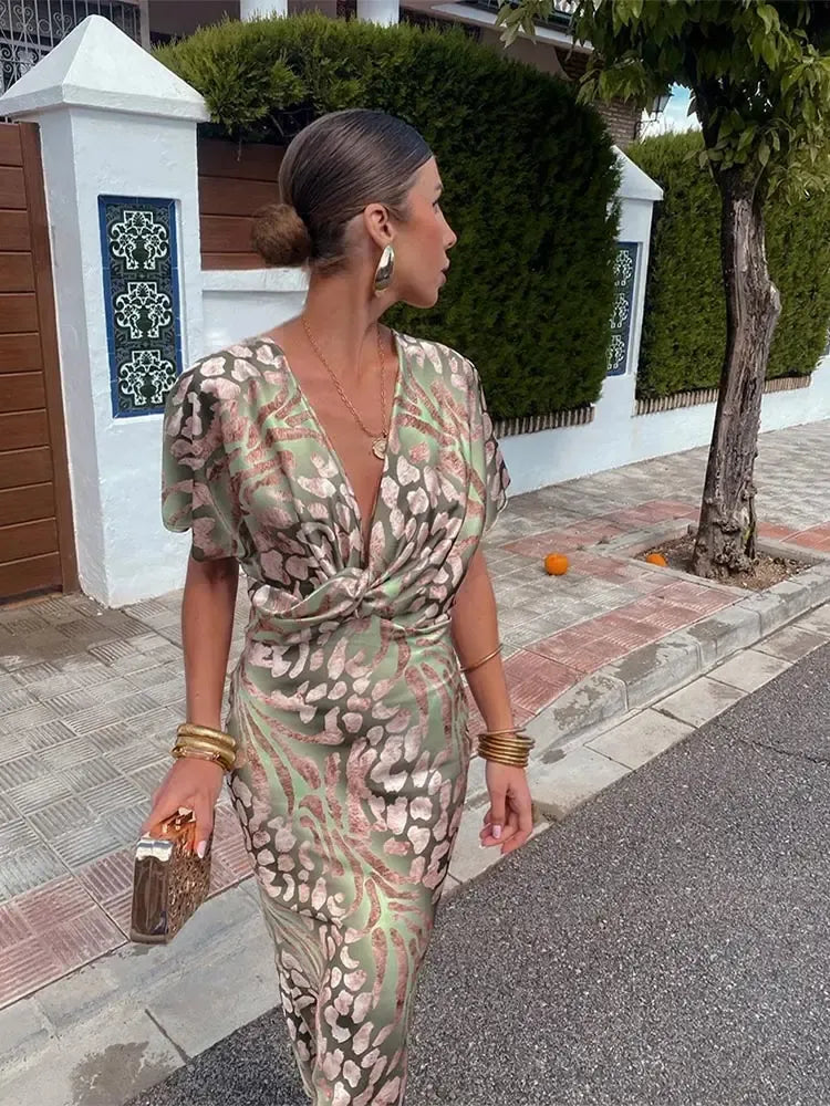 Clara™ | Elegant Copper Print Midi Dress