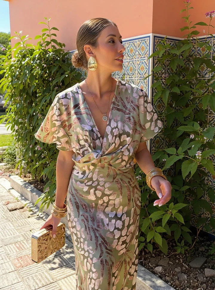 Clara™ | Elegant Copper Print Midi Dress