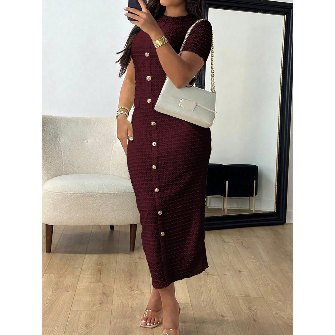 Alina™ | Elegant Crew Neck Formal Midi Dress