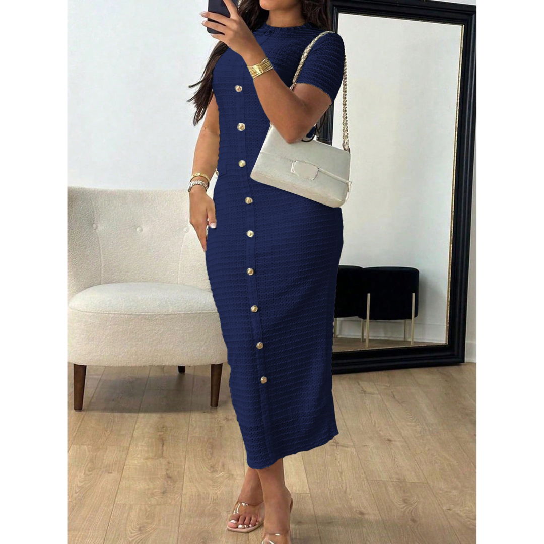 Alina™ | Elegant Crew Neck Formal Midi Dress