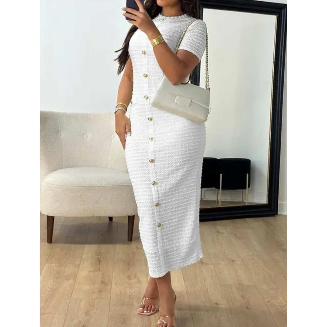 Alina™ | Elegant Crew Neck Formal Midi Dress