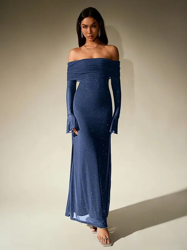 Andrea™ | Women's Off-The-Shoulder Ruched Contrast Sequin Bodycon Dress
