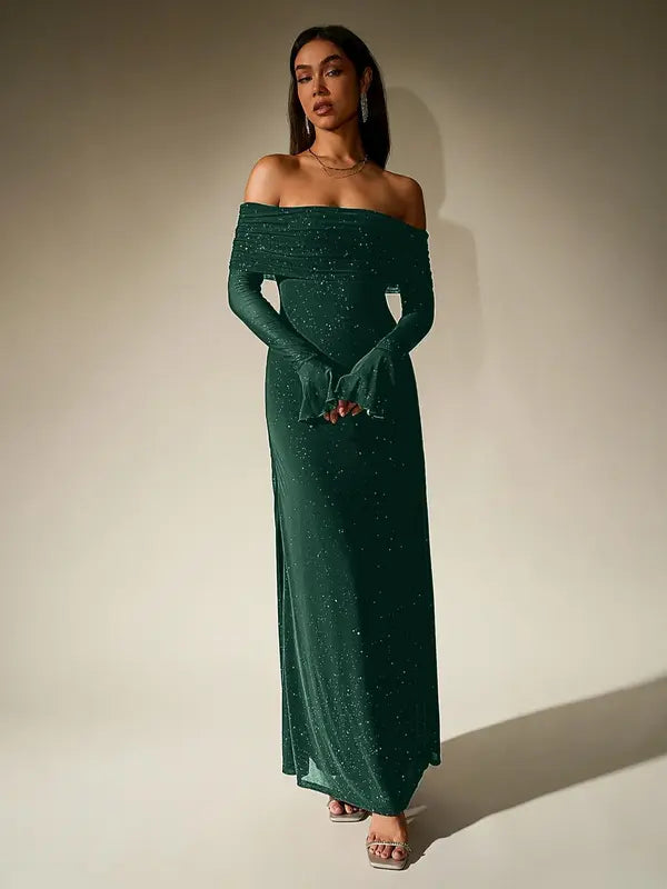 Andrea™ | Women's Off-The-Shoulder Ruched Contrast Sequin Bodycon Dress