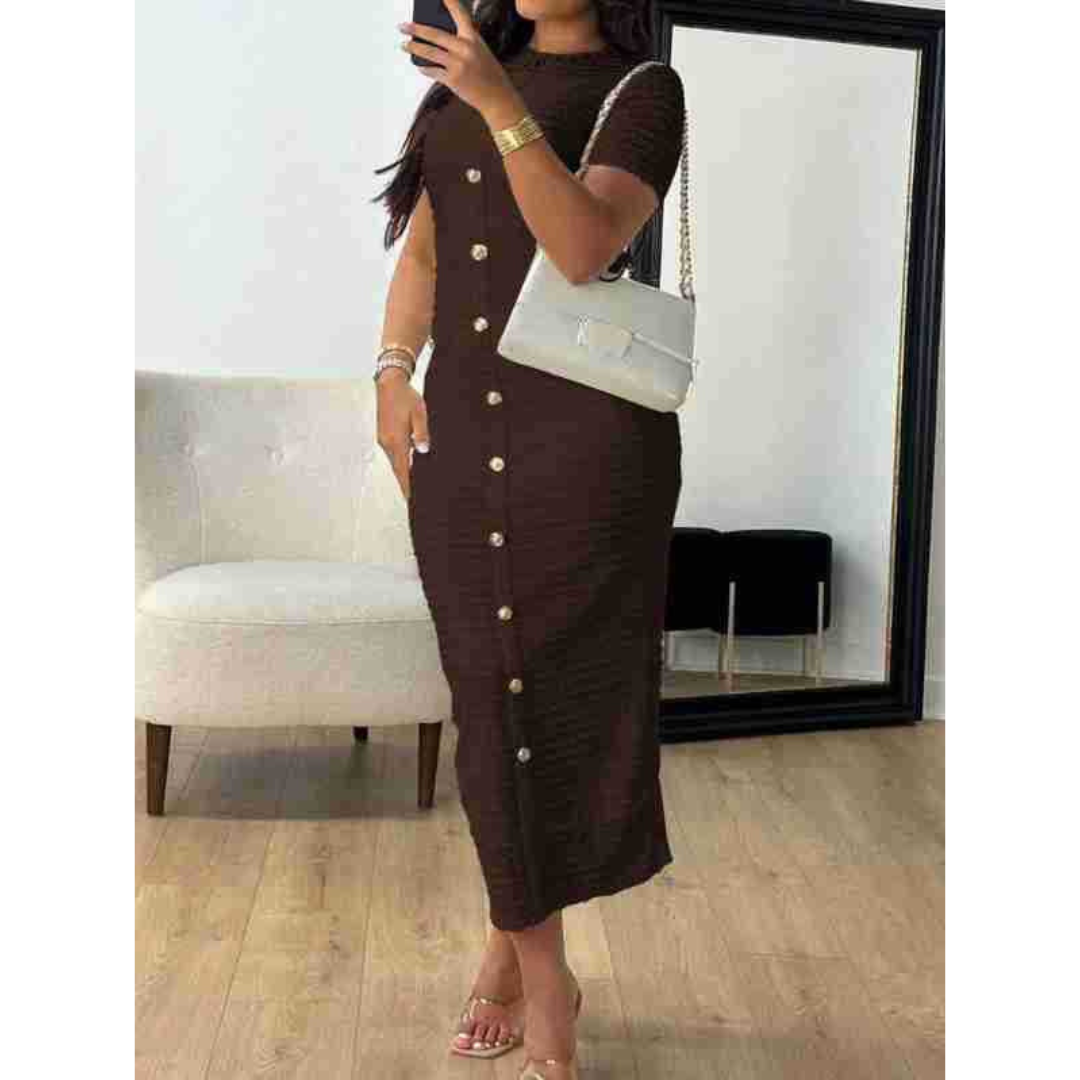 Alina™ | Elegant Crew Neck Formal Midi Dress