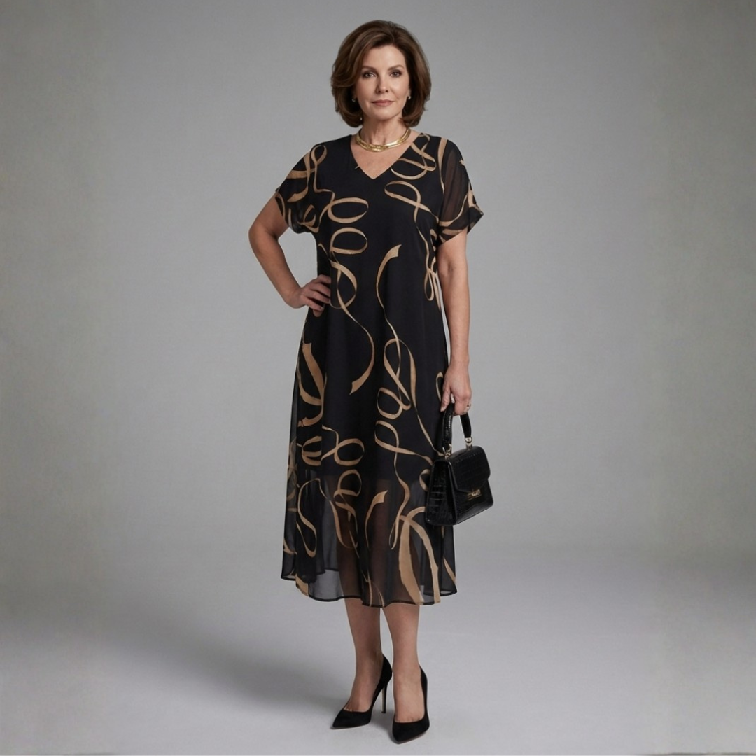 Adele | Flowing Abstract Print Midi Dress