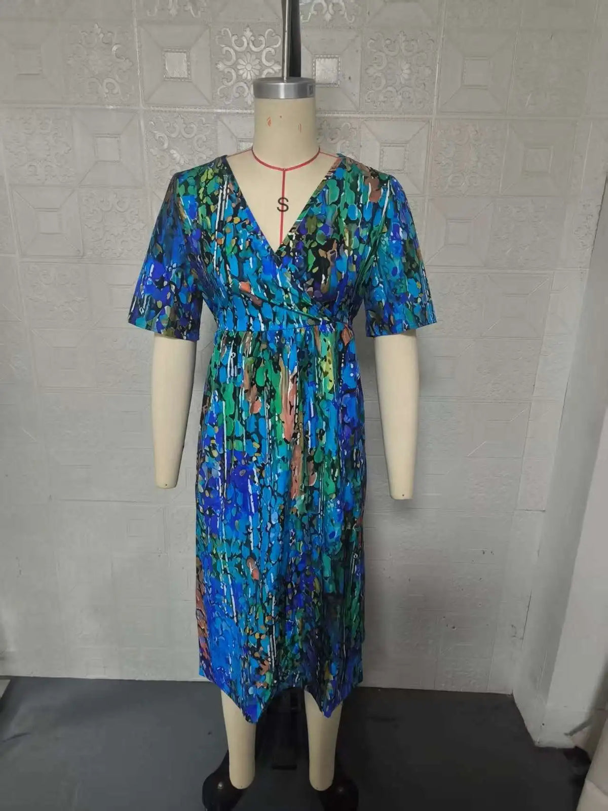 Isla™ - Floral Mosaic V-Neck Wrap Dress