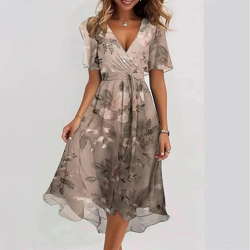 Isla™ - Floral Mosaic V-Neck Wrap Dress