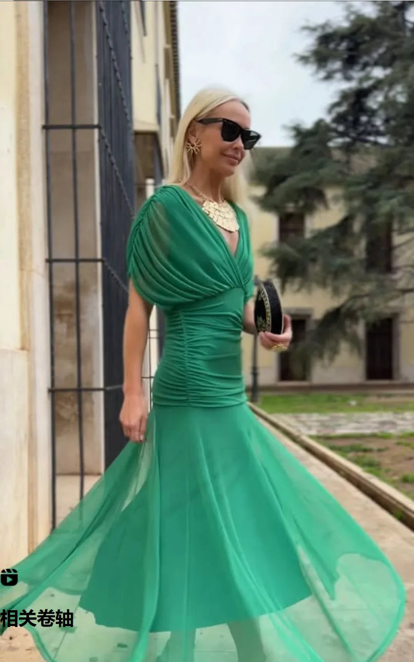 Mesh Print Spaghetti Strap Midi Dress