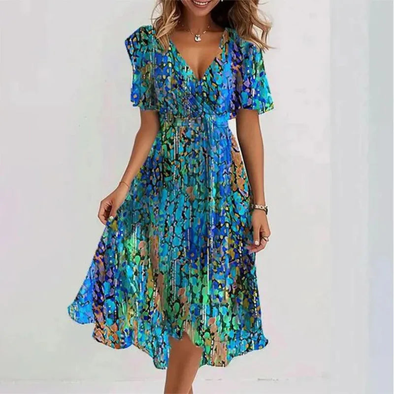 Isla™ - Floral Mosaic V-Neck Wrap Dress