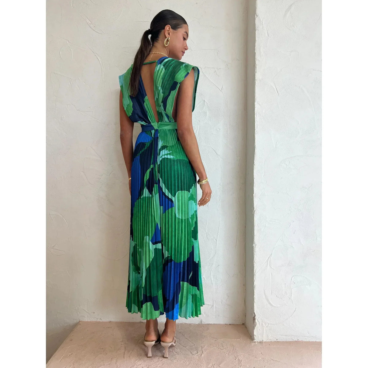 Pleated Sleeveless Holiday Dress