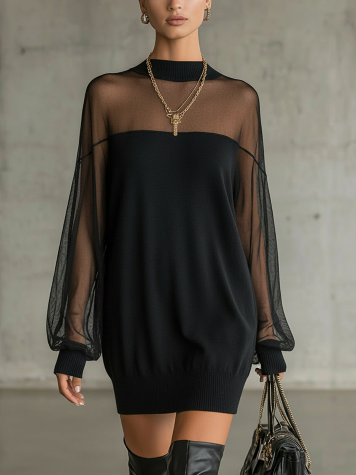 Amelie™ | Black Mini Dress with Mesh Sleeves
