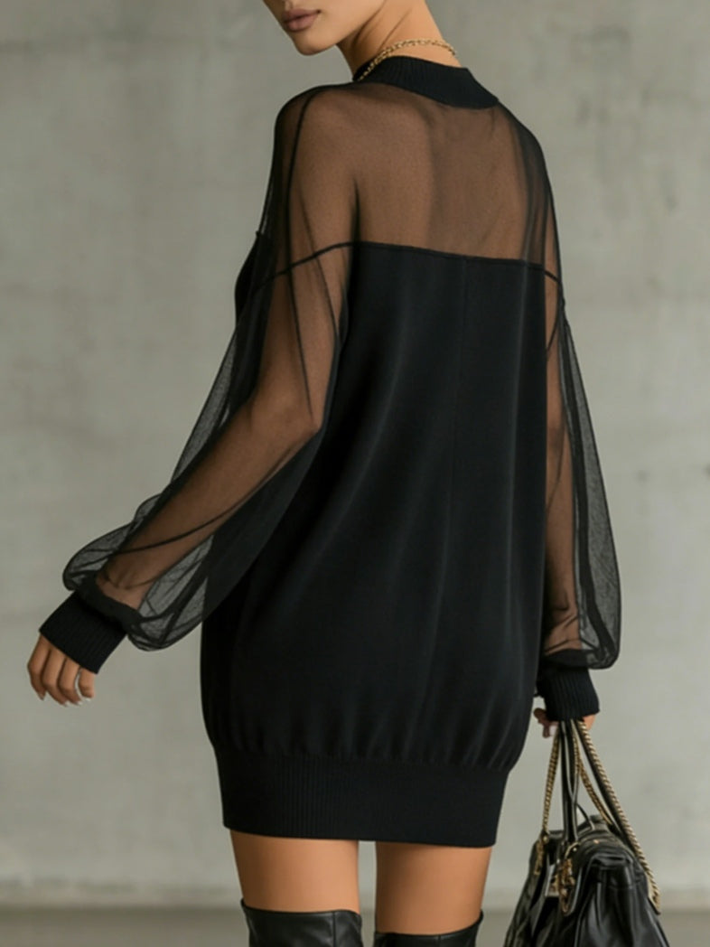 Amelie™ | Black Mini Dress with Mesh Sleeves