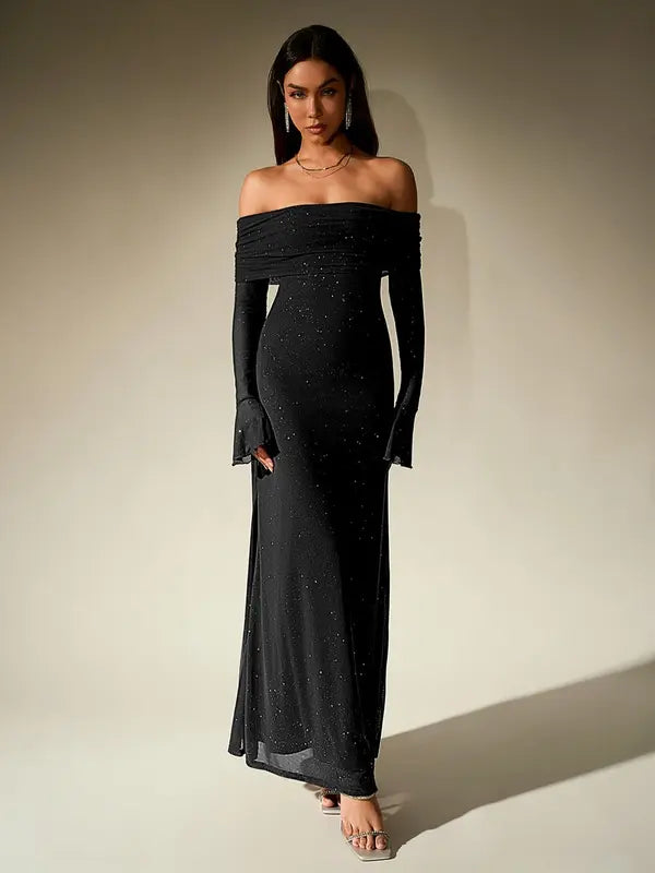 Andrea™ | Women's Off-The-Shoulder Ruched Contrast Sequin Bodycon Dress