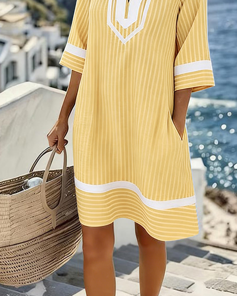 Klara™ | Light Striped V-Neck Dress
