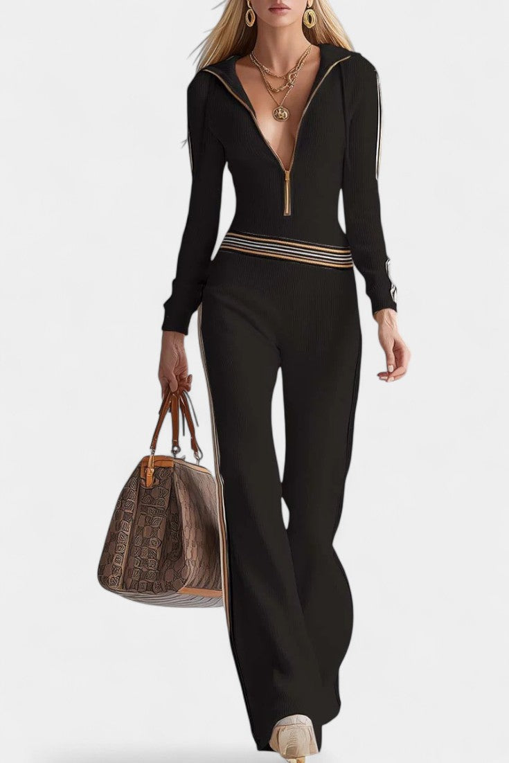 Angelise | Striped Hooded Knit Jumpsuit