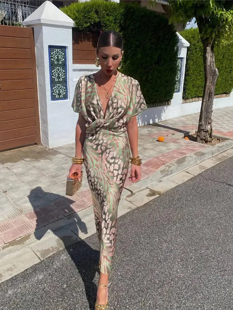 Clara™ | Elegant Copper Print Midi Dress
