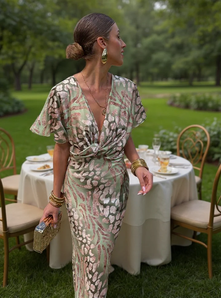 Clara™ | Elegant Copper Print Midi Dress