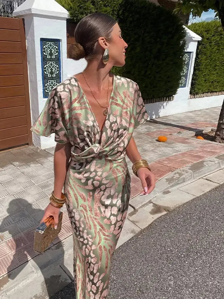 Clara™ | Elegant Copper Print Midi Dress